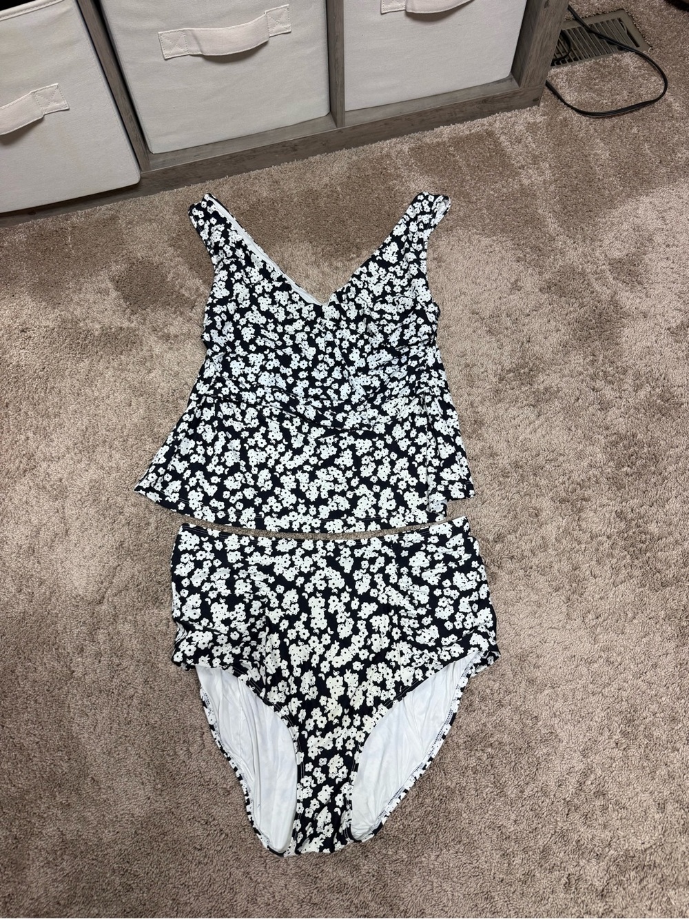 Anne Cole Black and White Floral Swim Tankini Set